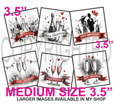 6 MEDIUM Card Toppers 3.5" Happy Anniversary Champagne Card Making/Tags FLAT