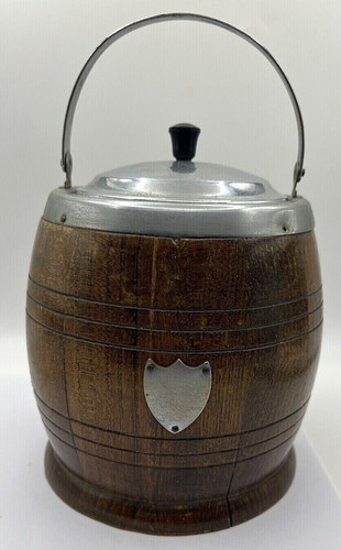 Vintage oak biscuit barrel - oak,