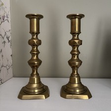 Brass Candlesticks Vintage Pair 17cm approx Tall Square Base Solid Good Quality