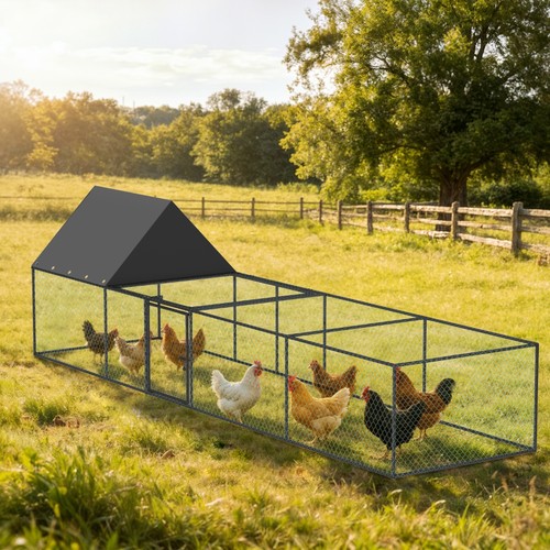 Long metal chicken coop - chicken,