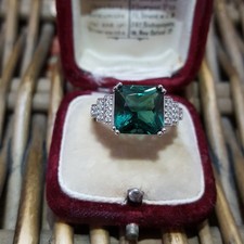 Tova Diamonique 925 Sterling Silver Ring, Simulated Paraiba Tourmaline, Size N.5