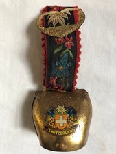 VINTAGE Swiss Gentian Alpenflower Small Souvenir Brass Ringing Cow Bell