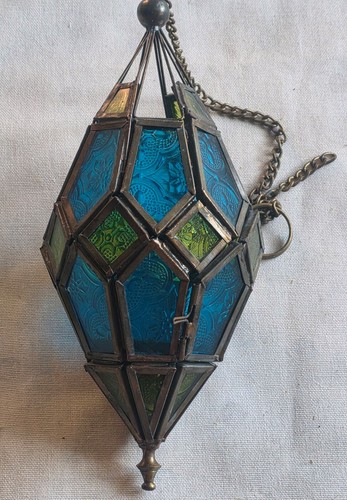 Hanging glass lantern blue - , tea