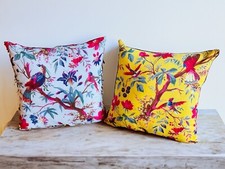 Bird Cushion Cover Cotton Bird Of Paradise Print Cushion 45 X 45 cm White Yellow