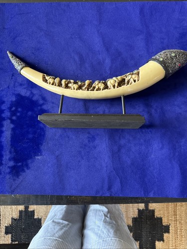Resin tusk carved chinese - resin,