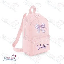 Personalised Kids Mini Bow Backpack. Custom Toddler Nursery Bag. Gift for Girls.