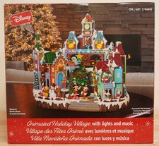 Disney Christmas Animated Holiday Village Clock Tower w/ Lights Music 14.5"x15"