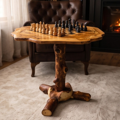 Rustic olive wood chess - wood, table