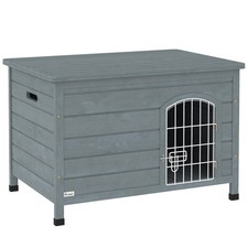 PawHut Wooden Dog House, Dog Kennel w/ Removable Bottom, Dark Grey