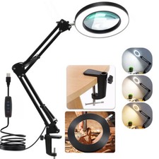 5X Magnifier Glass LED Desk Lamp Foldable Light Stand Clamp Beauty Magnifying UK