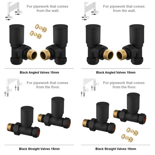 Black radiator valves 15mm - black,