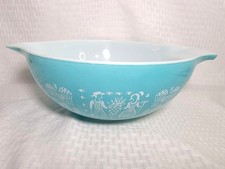 Vtg 444 Pyrex Turquoise Blue Amish Butterprint Cinderella 4 Qt Mixing Bowl - VGC