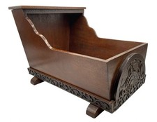 Antique Victorian Mahogany Dolls Cradle With Carved Wooden Floral Motifs 