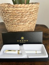 Cross Bailey Fountain Pen White and Gold Tone Black Ink Professional