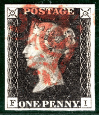 PENNY BLACK 1840 QV GB Stamp SG.2 1d Plate 5 (FI) Red MX AS25 Cat £375 YOR23