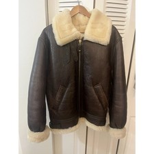 Schott B-3 Sheepskin Leather Bomber Brown Jacket Mens Shearling Aviator Coat