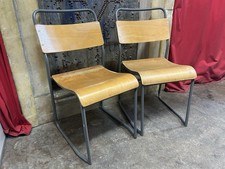 Pair Of Vintage Mid-Century Plywood Dining School Stacking Chairs FREE MCR DEL