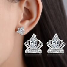 925 Sterling Silver Crystal Crown Stud Earrings Jewellery Women Girls Gift UK