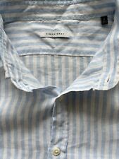 SIMON GRAY Light Blue white striped pure linen lino mens shirt XL