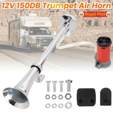 150db 12V Chrome Super Loud Single Trumpet Air Horn Kit Truck Lorry Boat Train
