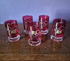 Vintage italian Cranberry Lustre Cut Glass Cordial Goblets by De Art - Set of 5
