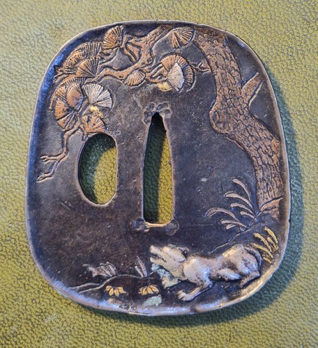 Japanese shakudo tsuba - tsuba, gold