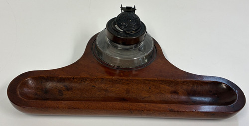 Vintage wood glass inkwell - wood,