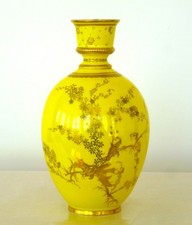 Rare Antique Royal Crown Derby Vase Yellow Ground and Gilding