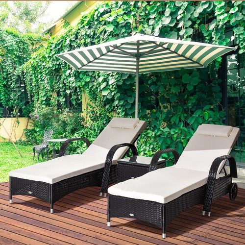 3pc rattan sun lounger wicker - rattan,