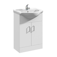 Bathroom 550mm 2-Door Basin Sink Vanity Unit Floor Standing White Tap & Waste