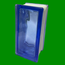 Blue Wavy Glass Half Brick/Block 190mm x 90 x 80 Architectural Wall Rectangle