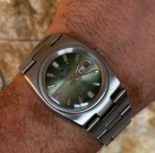 1970's Vintage henri & Sandoz Watch Automatic Green Day/date Men Swiss Made Rare