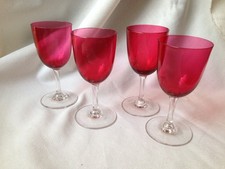 4 Vintage Cranberry Wine Glasses - 5.1/4" high
