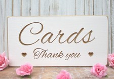 Wedding Cards Sign Engraved Free Standing Vintage Shabby & Chic White