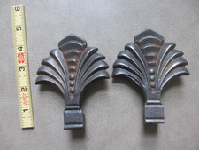 2 Cast Iron Fence Gate Post Topper Curtain Rod Finial Architectural Art Deco Fan