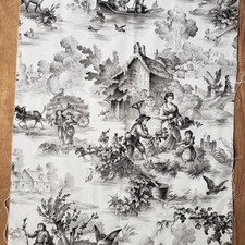 Vintage Black & Off White Toile Fabric Remnant Irreg Shape Gorgeous