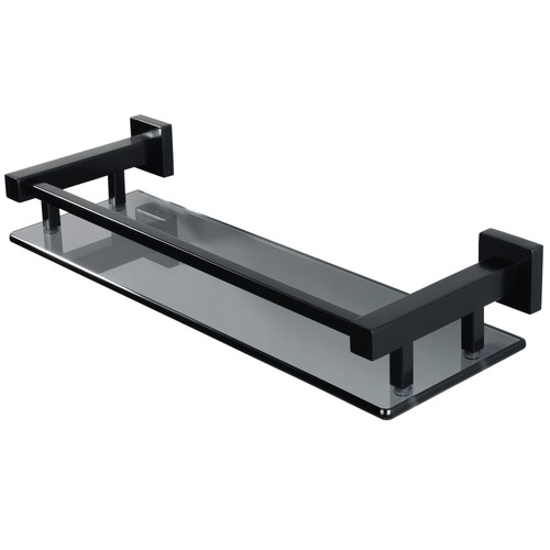 Black glass bathroom - bathroom, shelf