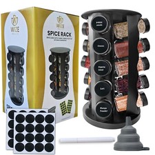 Spice Rack Stainless steel, Countertop Black , 20 Jars,  Revolving Organiser