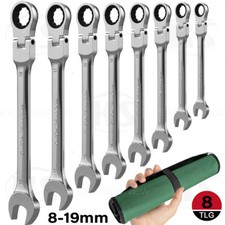 Flexible Combination Ratchet Spanner Wrench Set 8-19mm Metric 180° Flex Head 8pc