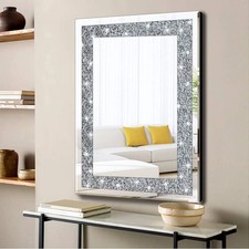 Rectangle Silver Mirrors Shiny Crystal Diamond Big Wall Mirror Living Room Decor