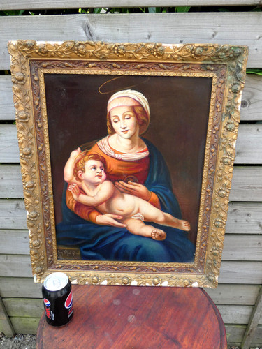 Antique oil canvas - , madonna