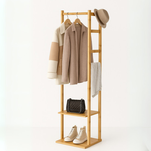 Narrow bamboo clothes rail - clothes,