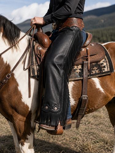 Black leather western chaps - black,