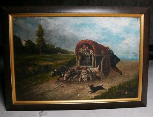 Antique french oil painting - french,