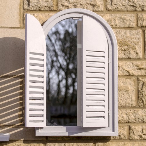 White arched shutter window - white,