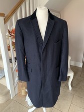 Ben Sherman Men's Long Navy Crombie Style Overcoat Herringbone Tweed Size 44