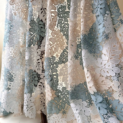 Colourful leaves guipure lace - colourful,