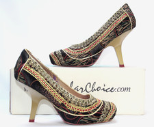 Early IRREGULAR CHOICE black gold red embellished velvet court shoes UK 5 EU 38