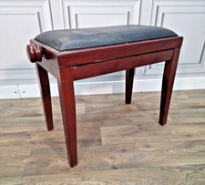 Vintage Adjustable Piano Stool – Solid Wood Mahogany – Vinyl Upholstered Seat
