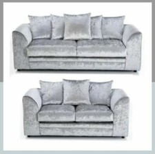 Crushed Velvet Sofa Corner Suite 3 2 Seater Armchair Set Silver Chicago Chairs